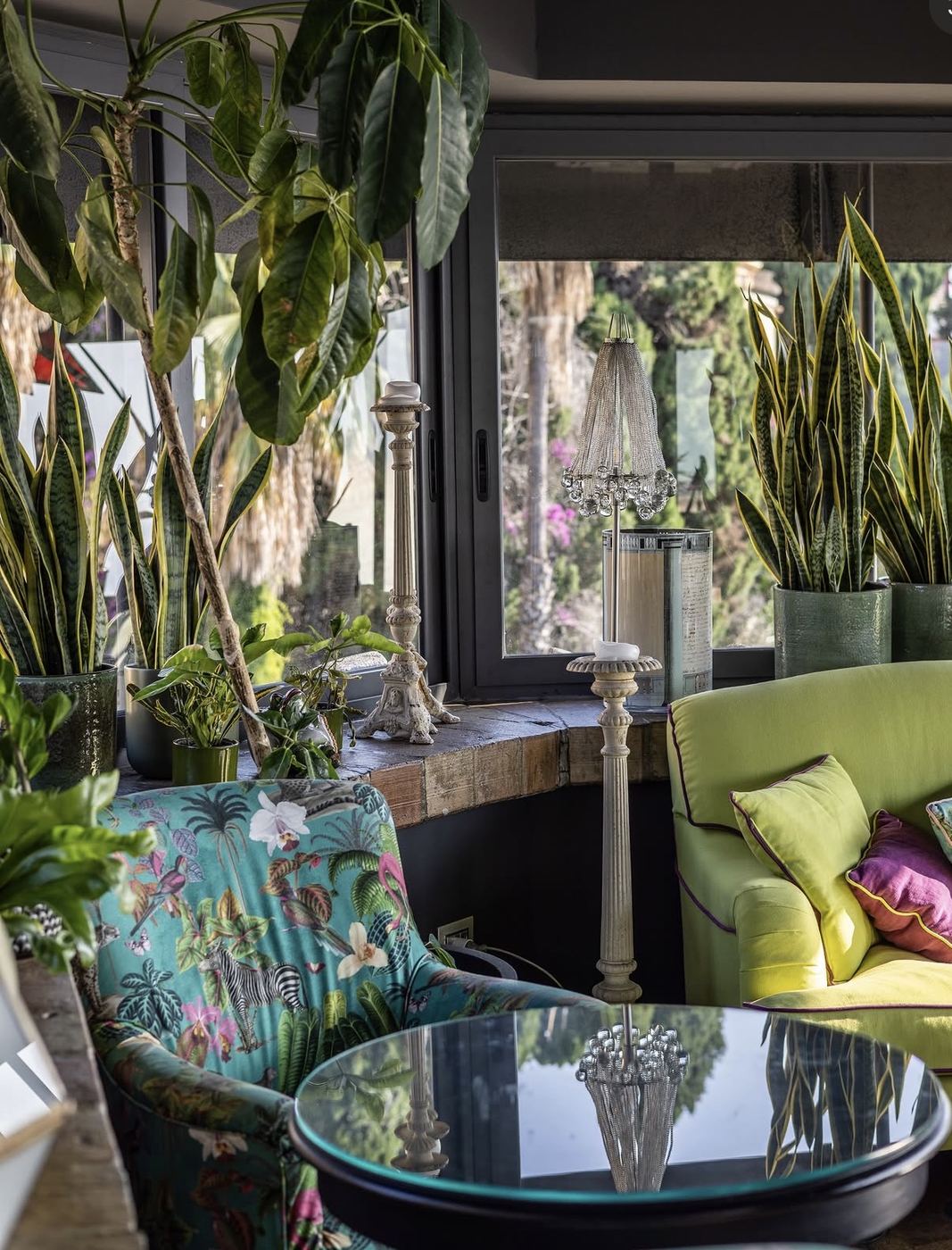 Botanical interior with velvet seating